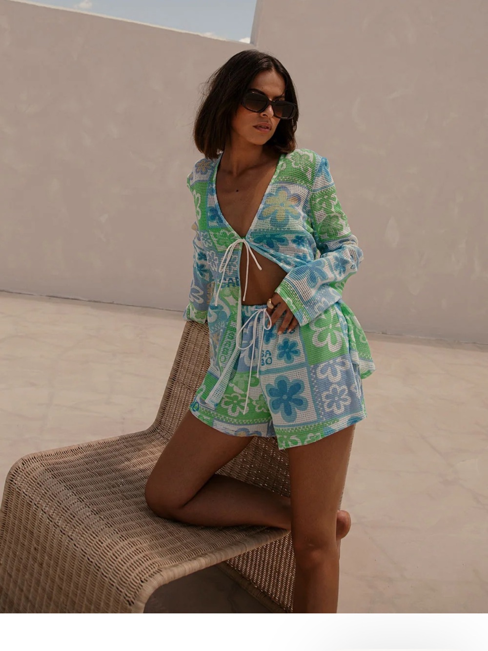 Sabo Skirt Green & Blue Floral Tie-Front Swim Cover Set